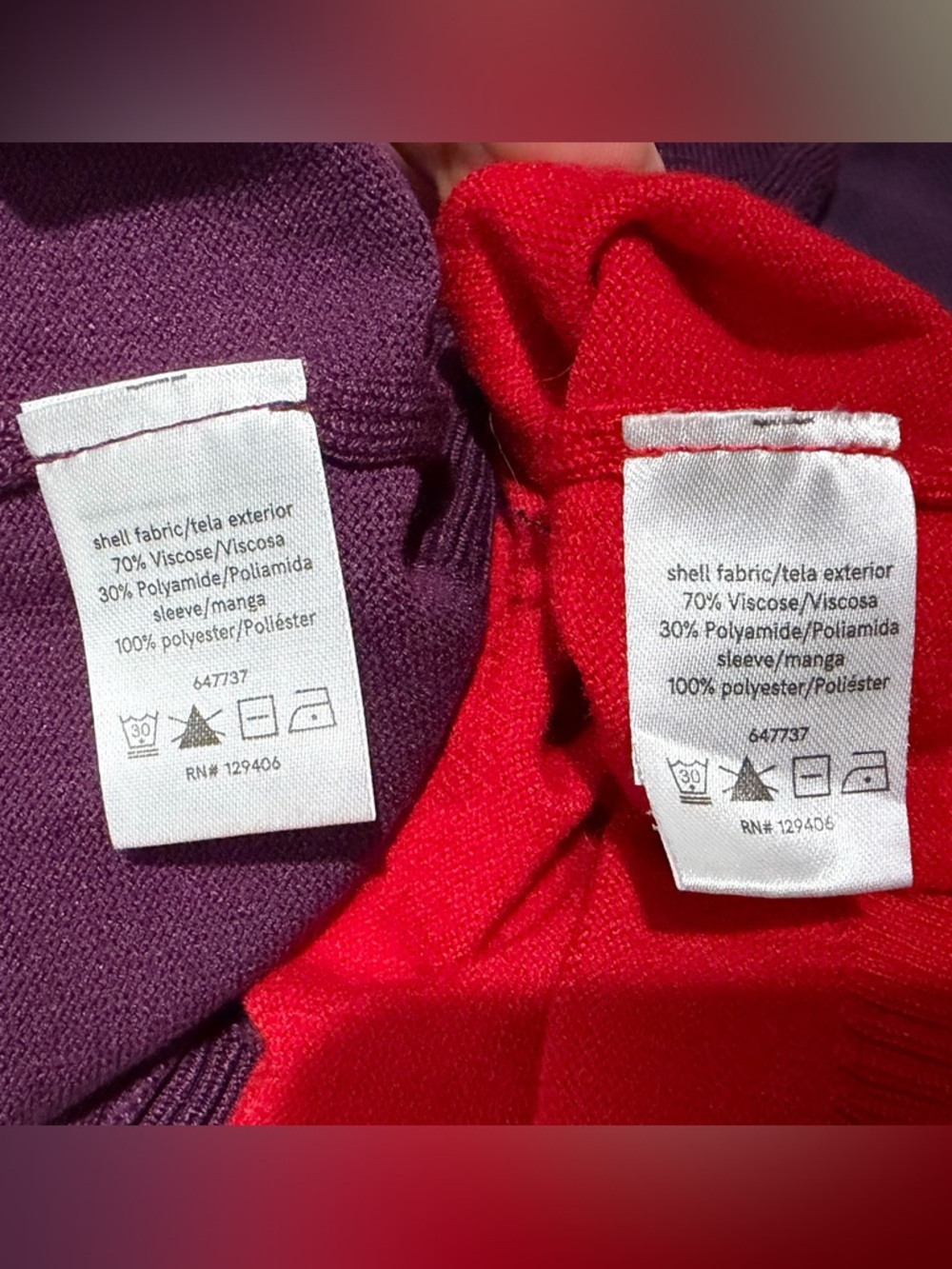 VENUS Bundle | 2 Sheer Sleeve Stretch Knit V-Neck Sweaters | Red & Purple | XS - Picture 16 of 16